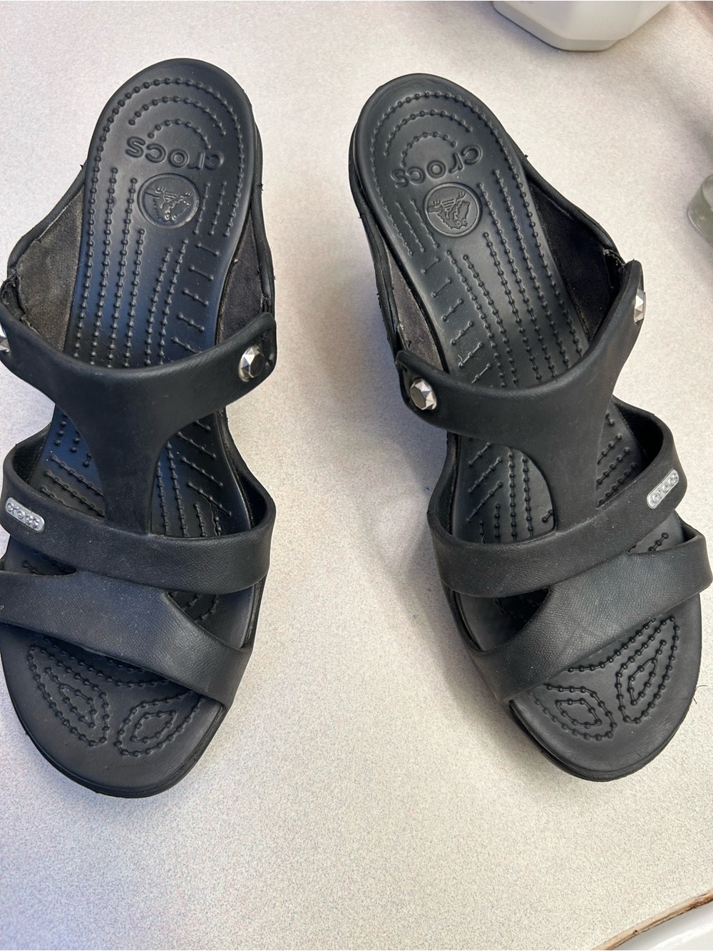 CROCS Women's Black Slip-On Sandals with Stud Accents